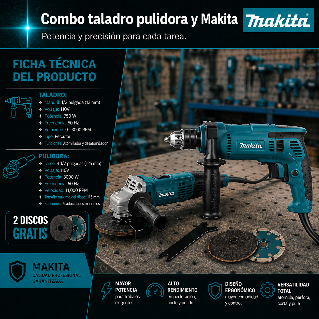 Combo Pulidora + Taladro│Makita